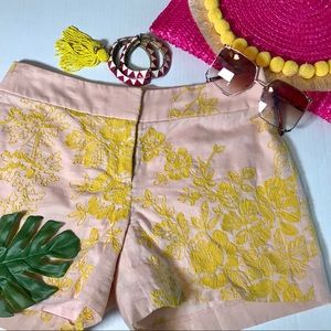 J CREW blush&yellow embroidered 100% cotton shorts